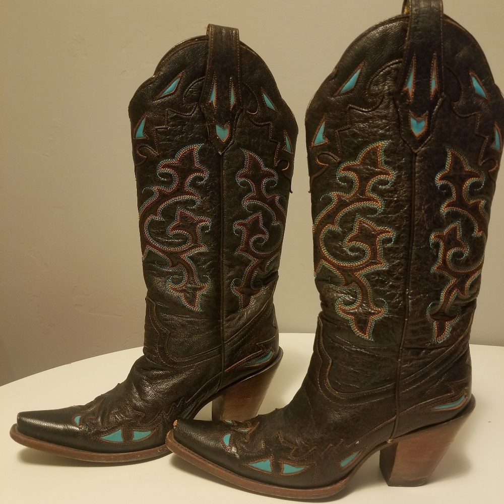 Vintage Corral Black/Brown Multi-Color Inlay Boots